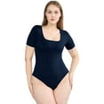 thumbnail image 4 of POSESHE Women's Plus Size Square Neck Short Sleeve Bodysuit, 3X, Navy Blue, 4 of 7