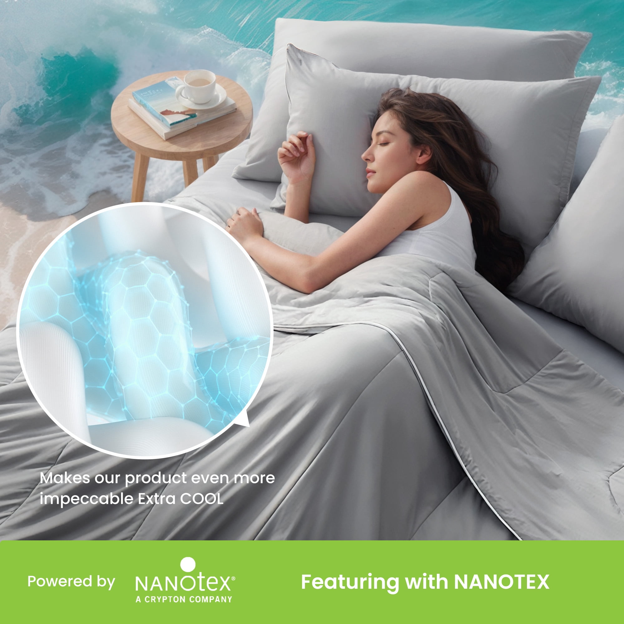 Sleep Zone Twin XL Cooling Comforter Set for Hot Sleepers, Nanotex Cooling Blanket，3 Pieces Jersey Knit Bedding, Reversible Cool Feeling, Soft and Breathable with 2 Pillowcases, 1 Comforter (Grey)