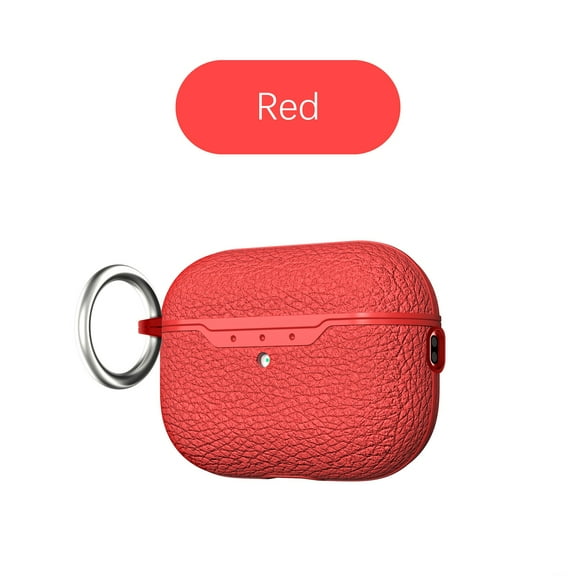 Jiahe Cover for Airpods Pro 2nd Generation Case 2022, Soft PU Lychee Leather Skin Shock-Absorbing Slim Lightweight Protective Case with Keychain Front LED Visible,Red