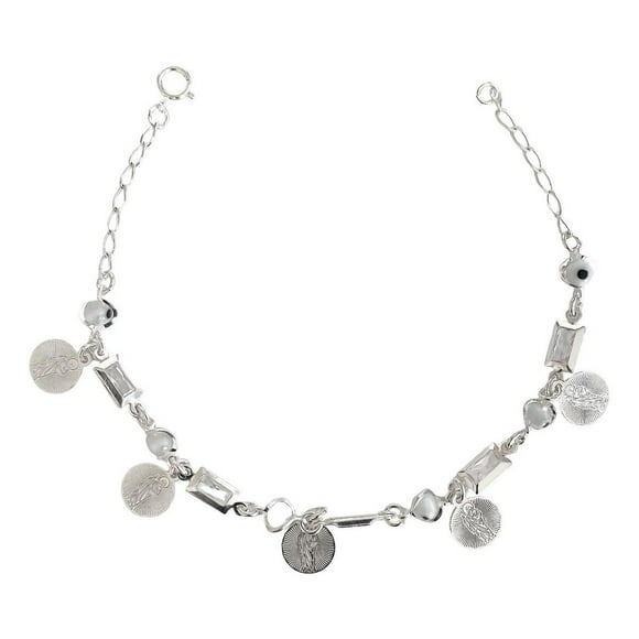 Pulsera San Judas Medallas Ojo Turco Plata Solida Ley 925 blanco Largo/Ancho: 19 cm (ajustable) x 3.5 mm
