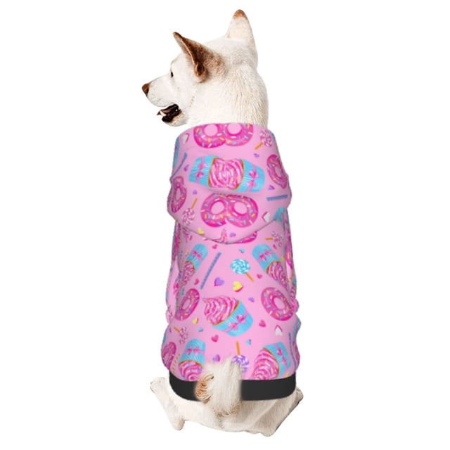 Fotbe Donuts Sudadera con Estampado para Perros Pequeños – Suéter con Capucha para Mascotas, Tela Suave de Forro Polar con Bolsillo-Medium