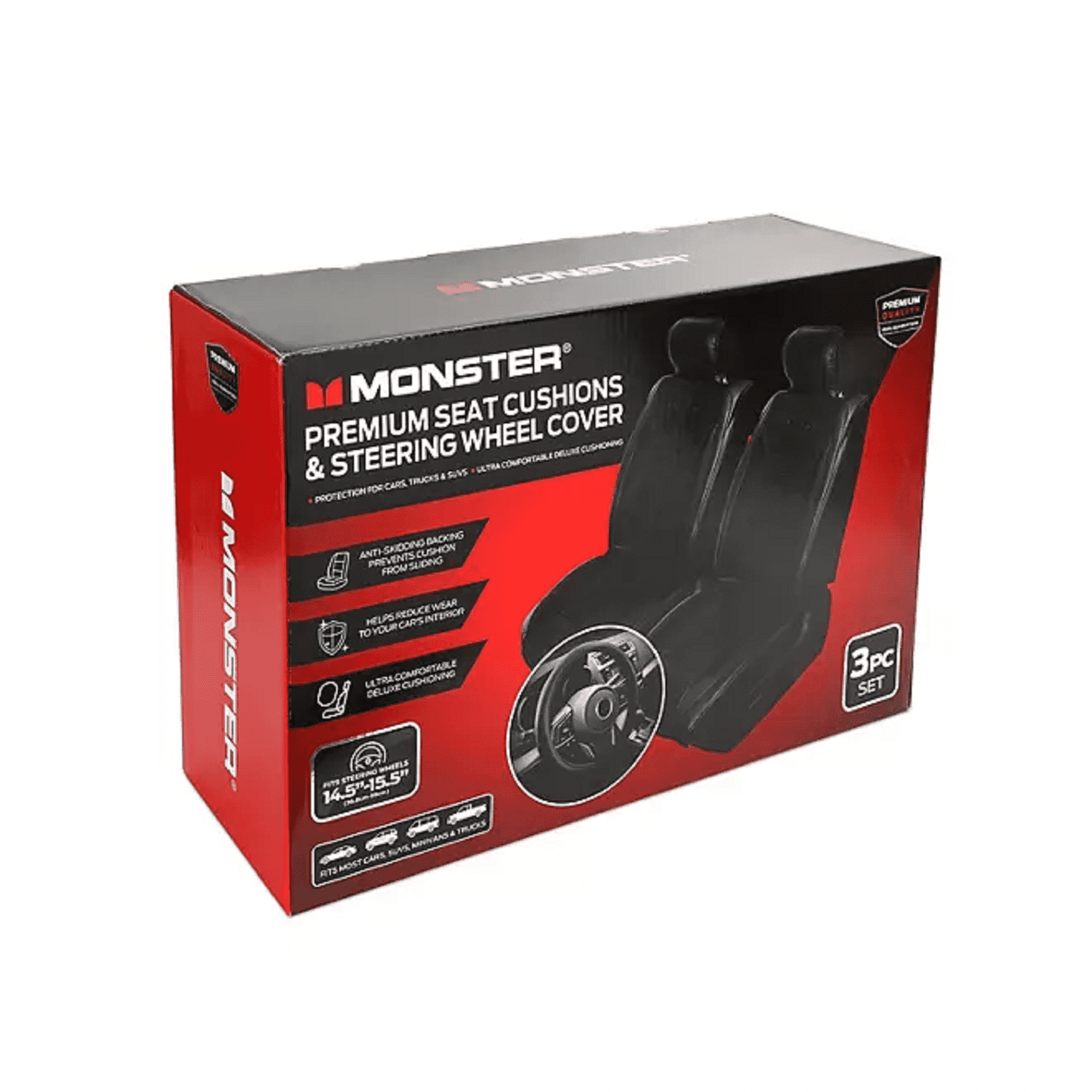 Monster Seat Cover - 2pk with Steering Wheel Cover