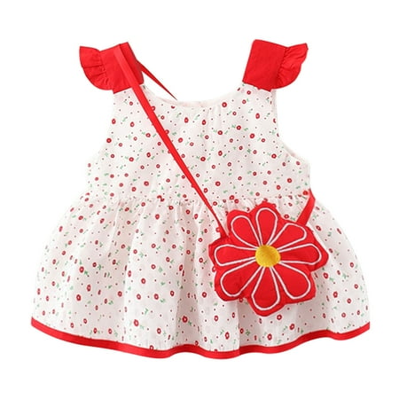 

Summer Dresses Girls And Toddlers Short Sleeve Midi Dresses Dot Red 100