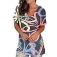 thumbnail image 2 of Hauts d'Été Grande Taille pour Femmes Col Rond Imprimé Manches Courtes T-Shirt Blouse Ample Col en V T-Shirt Femmes en Solde, 2 of 5