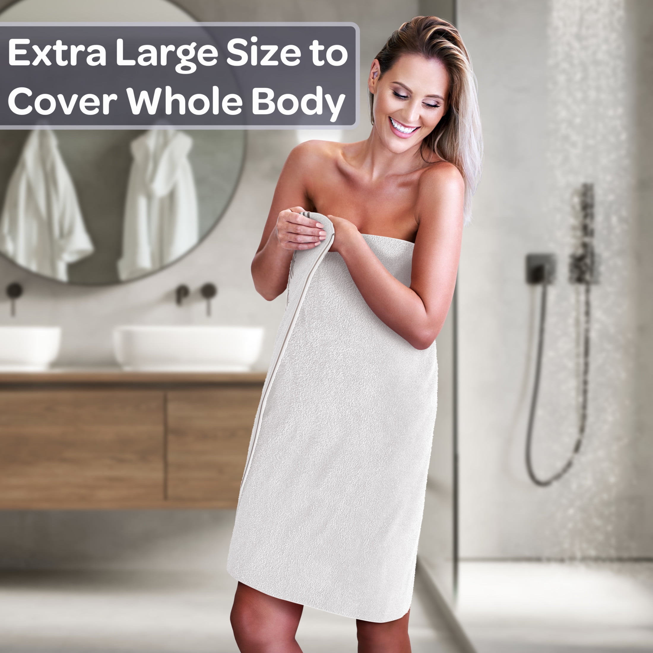 Lavish Home 35x70 Bath Towels - 2PC Quick Dry Cotton Towel Set, White/Gray