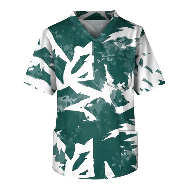 Men's Short Sleeve V Neck Print Chest Pocket Carer Top M