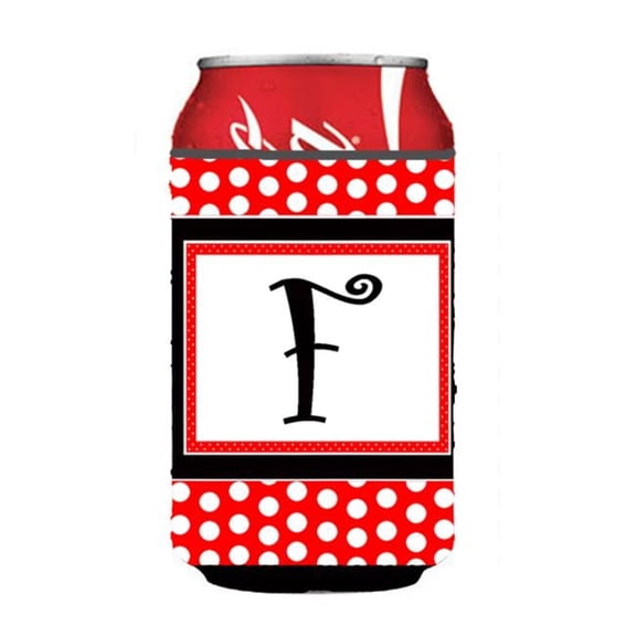 Letter F Initial Monogram - Red Black Polka Dots Can or Bottle  Hugger