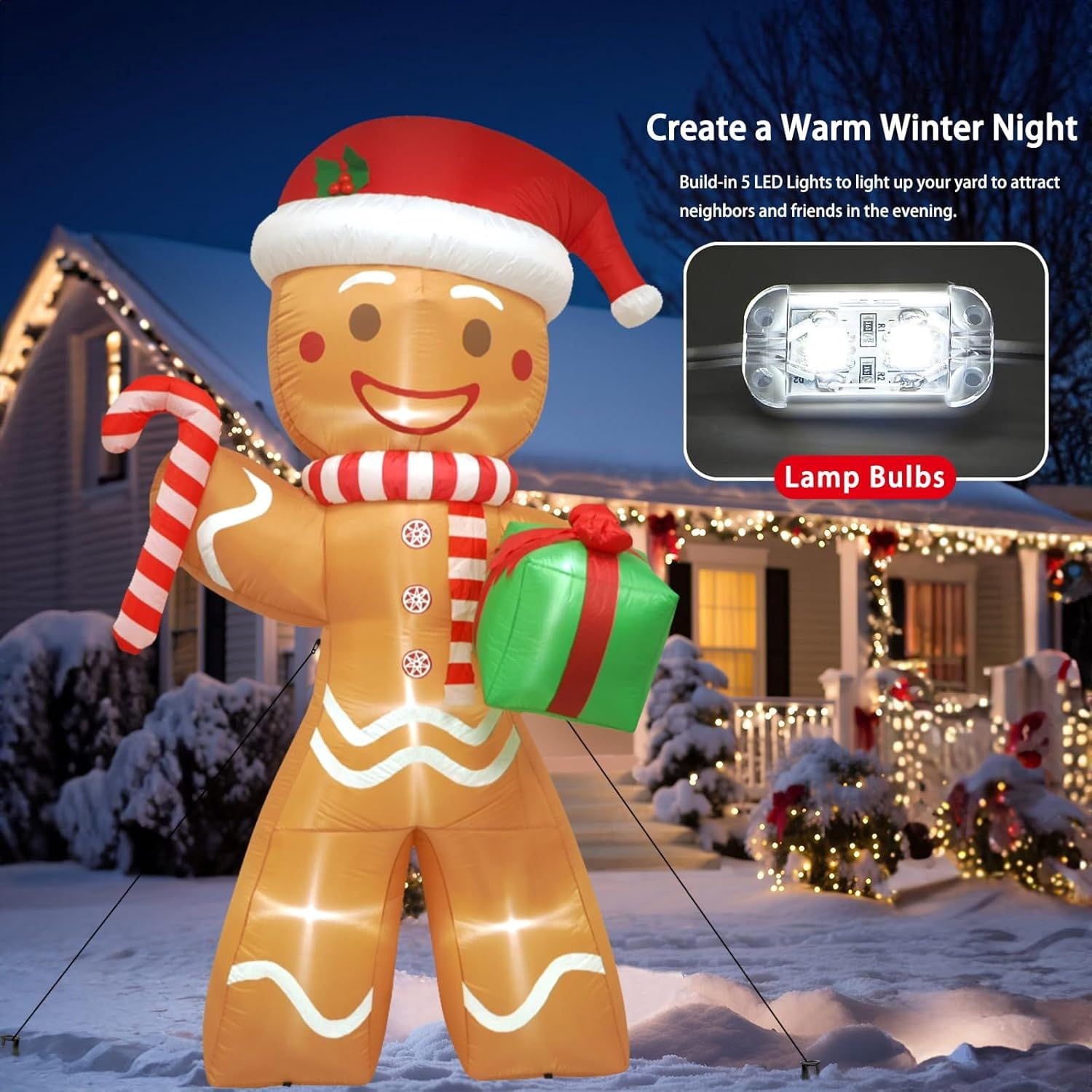 8.5FT Christmas Inflatables Gingerbread Man Outdoor Decorations, Blow up Christmas Yard Decorations with Build-in LED Lights, Weatherproof Holiday for Garden Patio Lawn Party Xmas Gifts