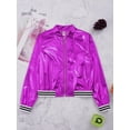 thumbnail image 5 of Linjinx Kids Boys Girls Hip Hop Jazz Dance Costumes Shiny Metallic Bomber Jacket with Sweatpants Purple&Black 10, 5 of 7