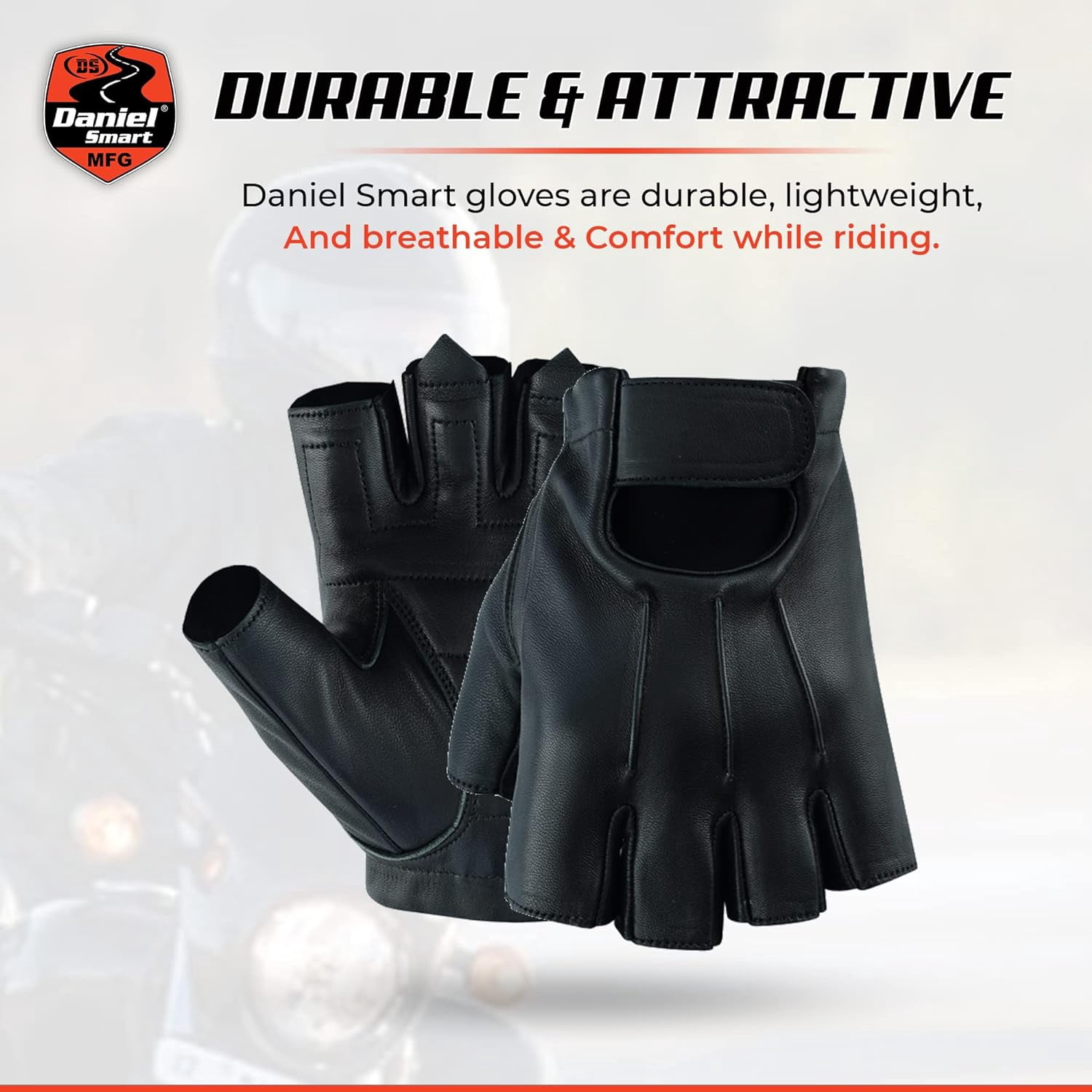 Daniel Smart Deerskin Leather Gloves – Fingerless Motorcycle Gloves with Gel Palm and Wrist Strap