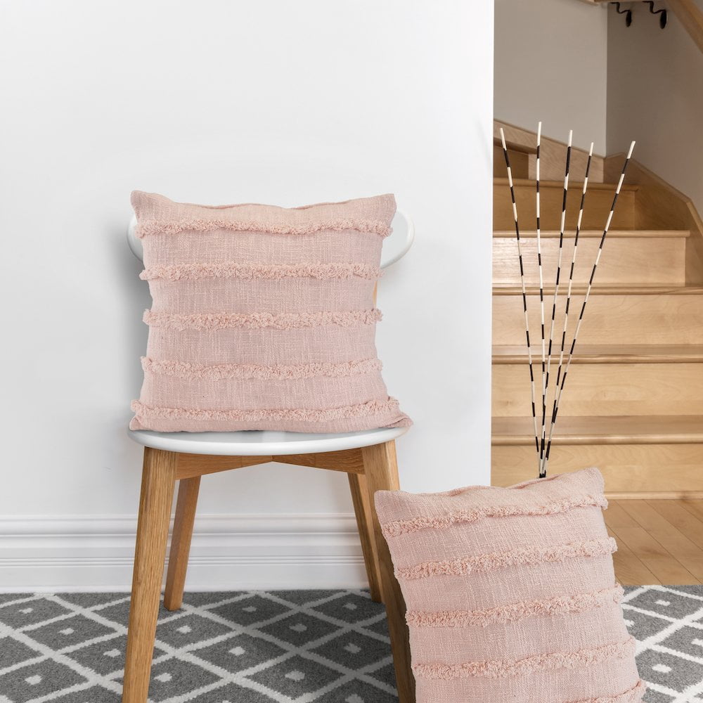 LR Home Ox Bay Blush Solid All-Natural Cotton Square 2 Piece Pillow Cover Set