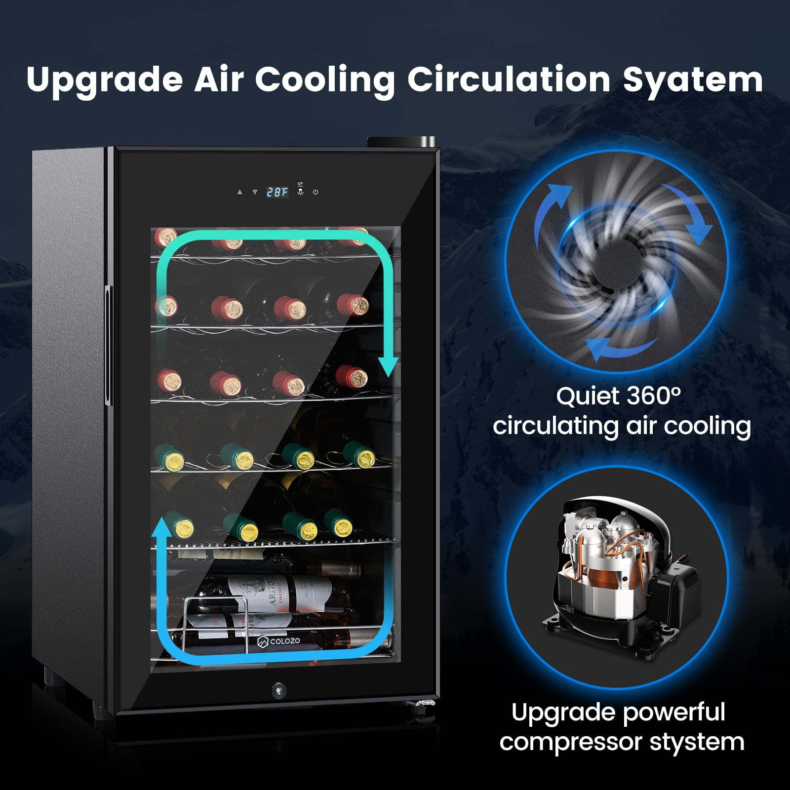 Colozo 17 Inch Wine Fridge Cooler, Under Counter Beverage Refrigerator Cooler with Adjustable Shelves