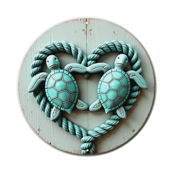Round Metal Tin Sign Rustic Wall Decor Heart Turtles Rope Round Metal Sign Plaque for Home Garden Kitchen Bar Cafe Restaurant Garage Retro Vintage Wall Art 8x8 Inch