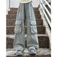 thumbnail image 2 of KVPLBQFD Girls Wide Leg Cargo Jeans Kids Elastic Waist Denim Pants Tweens Distressed Casual Trousers Trendy Streetwear Grunge Emo Clothes, 2 of 8