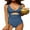 Blue gray, variant on Attraco Women's One Piece Swimsuit Ruched Tummy High Cut Open Back V Neck Monokini