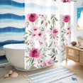 thumbnail image 5 of No Hook Shower Curtain, Pink Roses Shower Curtains for Bathroom with See Through Top Window, Romantic Flowers Leaves Vintage Country Waterproof & Washable Bath Curtain Extra Long 72"x84", 5 of 9
