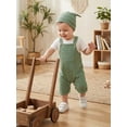 thumbnail image 3 of Miaouyo Baby Summer 3 Piece Outfits Cute Solid Color Short Sleeve Round Neck Romper and Suspender Pants Hat Set, 3 of 9