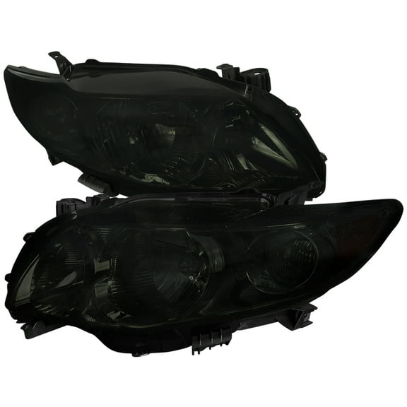 Factory Style Crystal Headlights w/ Amber Reflector (Chrome Housing/Smoke Lens) Made for and Compatible with 2009-2010 Toyota Corolla