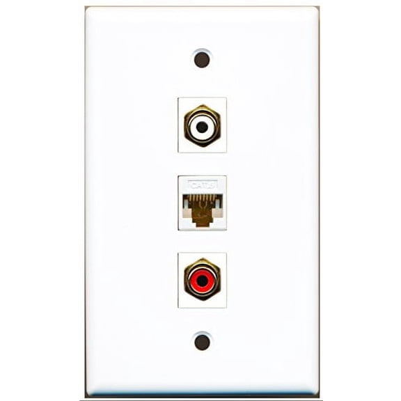 RiteAV - 1 Port RCA Red and 1 Port RCA White and 1 Port Cat6 Ethernet White Wall Plate