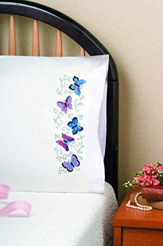 Stamped Pillowcase Pair For Embroidery 20'X30'-Butterflies