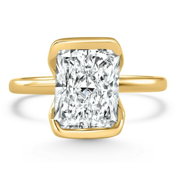 Pompeii Certified 4Ct Radiant Cut Diamond Bezel Engagement Ring Yellow Gold Lab Grown