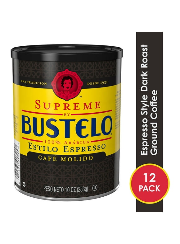 Supreme by Bustelo, Espresso Style Dark Roast Ground Coffee, 10 Ounce Can (Pack of 12)