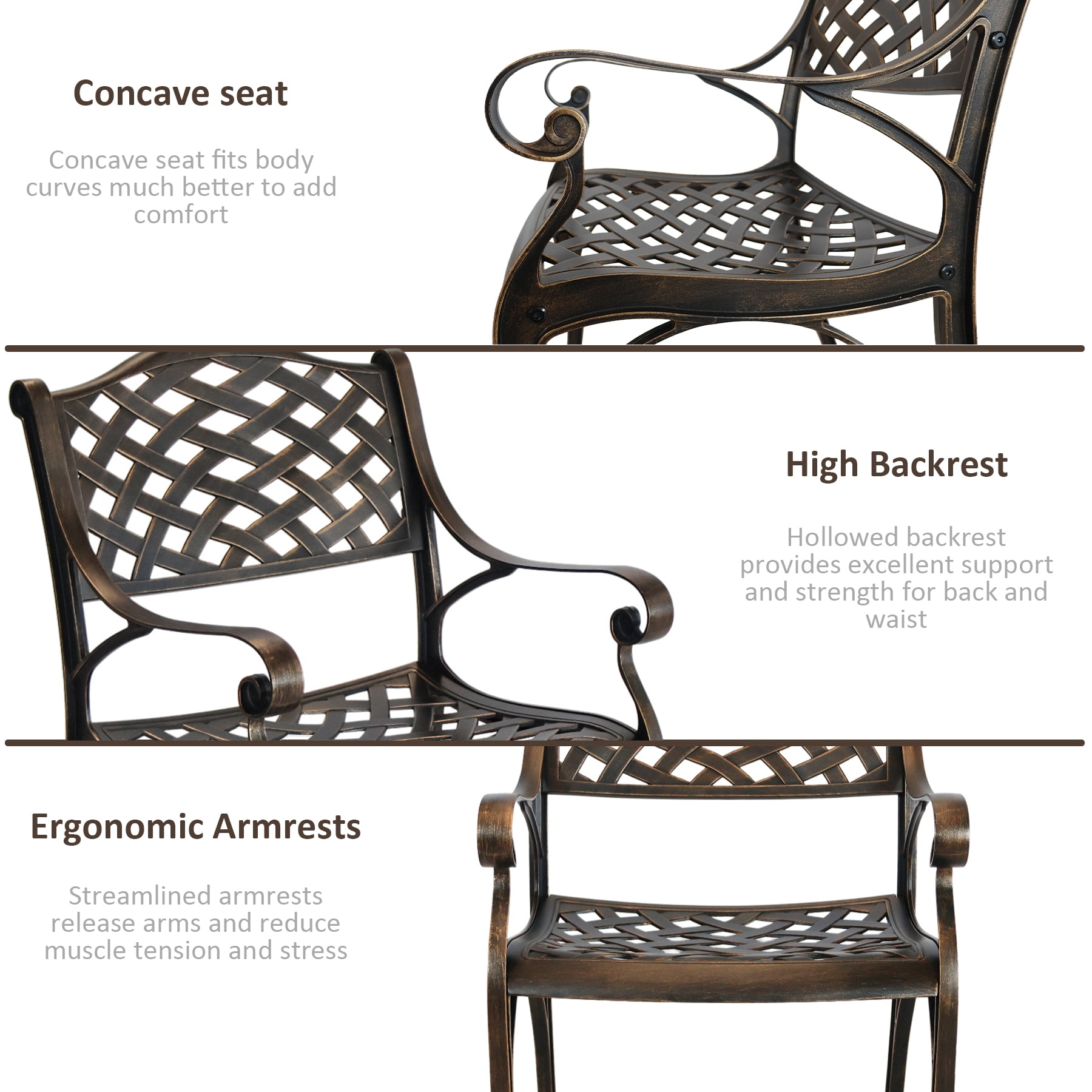5 Piece Outdoor Dining Set for 4 Person,Cast Aluminum Patio Table and Chairs Set,All-Weather Round 48" Patio Dining Table with 2.36" Umbrella Hole,Patio Furniture Dining Set for Balcony Garden,Bronze