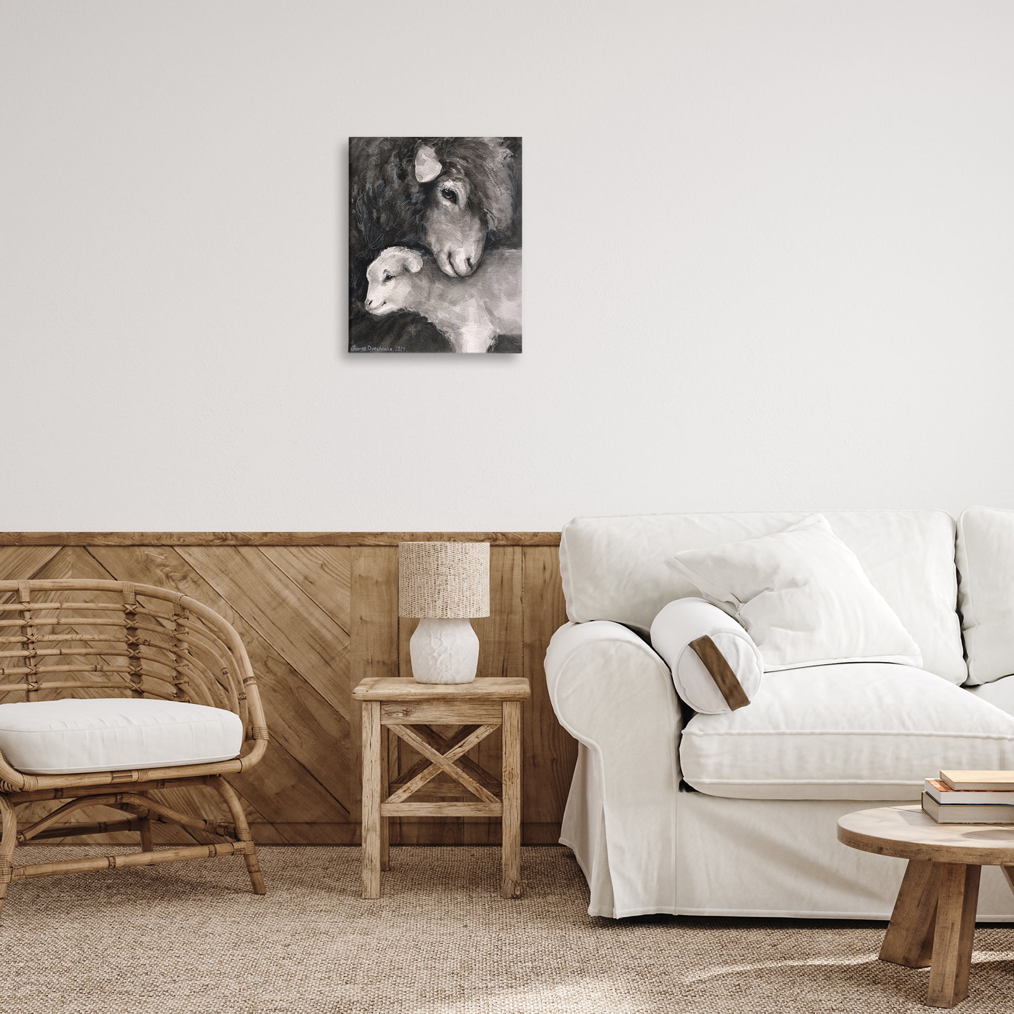Stupell Industries Cuddling Sheep & Lamb Animals Painting Wrapped Canvas Art Print Wall Art, 16 x 20