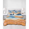 thumbnail image 2 of Quilts Queen Size Bedding Set, Orange Blue Ocean Waves Reversible Summer Quilt 3 Pieces, Summer Beach Coastal Abstract Lightweight Bedspreads Coverlets with 2 Pillow Shams for All Seasons, 2 of 5