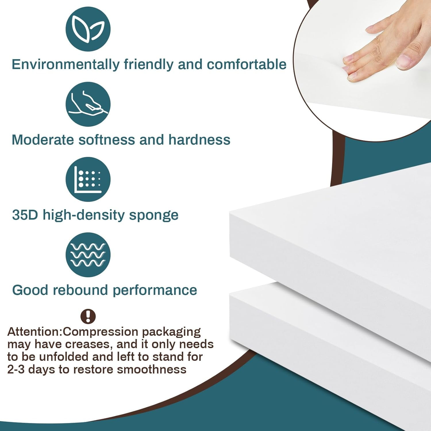 2 Pack 3" x 22" x 22" Upholstery High Density Foam Cushion Replacement Square Cut to Size Foam Couch for Chair Couches Padding Shipping Packing DIY Cosplay Projects(White)