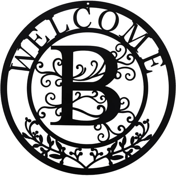 LAMIRO Metal Monogrammed Initial Welcome Sign,Metal Letter Wall Art Decor,Name Sign for Home Porch Front Door Outdoor (B)