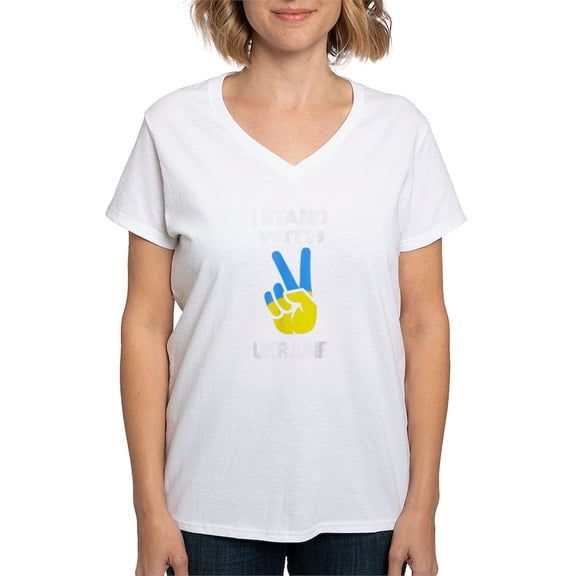 CafePress - Support Ukraine I Stand With Ukraine Ukrai T Shirt - Womens Cotton V-Neck T-shirt