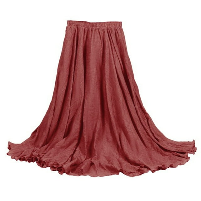 kurtrusly Jupe Maxi Coton Lin Vêtements Bohèmes Taille Haute Grande Jupe Évasée, Rouge