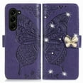 thumbnail image 2 of Mantto For Samsung Galaxy Z Fold 6 Wallet Case, Bling Diamond PU Leather Flip Wallet Case Hand Strap Butterfly Embossed Protective Flip Kickstand Card Holder Magnetic Closure Phone Cover,Purple, 2 of 12