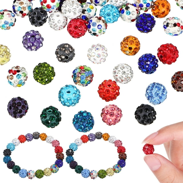 OUNONA 100 Pcs Perles Rondes en Strass Argile Polymère Multicolore pour Fabrication de Bijoux Collier Bracelet