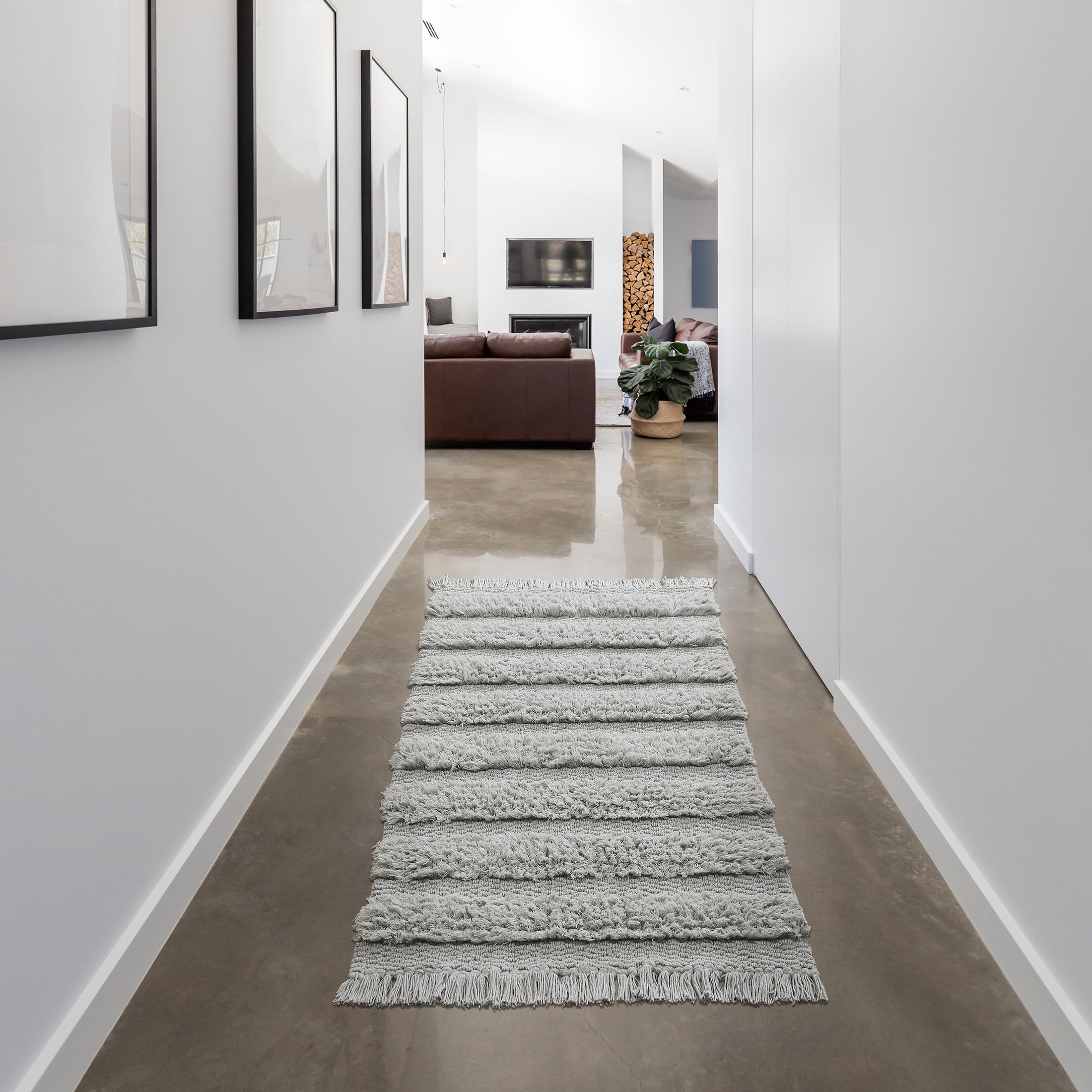 VCNY Home Savannah Fringe Grey Stripe Cotton Blend Bath Runner Rug, 24" x 60"