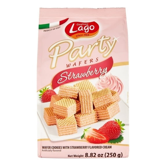 Lago Party Wafers Strawberry – 8.82 oz Bag | Italian Strawberry Cream Filled Wafer Cookies