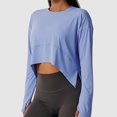 thumbnail image 3 of Camisa de entrenamiento de manga larga para mujer, ajuste holgado, agujero para el pulgar, fluido, elástico, yoga, atlético, casual, 3 of 6