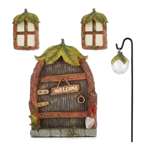 WZB Miniature Fairy Door & Window Set, Glow-in-the-Dark, for Trees and Garden Decor