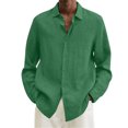 thumbnail image 3 of UVEASISHA Mens Long Sleeve Casual Cotton Linen Shirts Solid Loose Button Down Shirt for Men Big and Tall Lightweight Beach Shirts Summer Vacation Shirt Green 4XL, 3 of 6