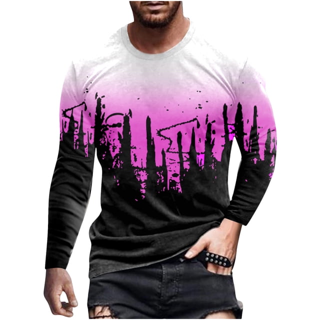 Chemise à Manches Longues pour Homme Mode Homme Décontractée Col Rond Chandail à Enfiler Imprimé T-Shirt à Manches Courtes Blouse