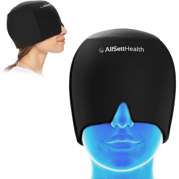 AllSett Health Form Fitting Migraine Relief Ice Head Wrap | Headache and Migraine Hat | Hot and Cold Therapy for Puffy Eyes, Tension, Sinus and Stress Relief