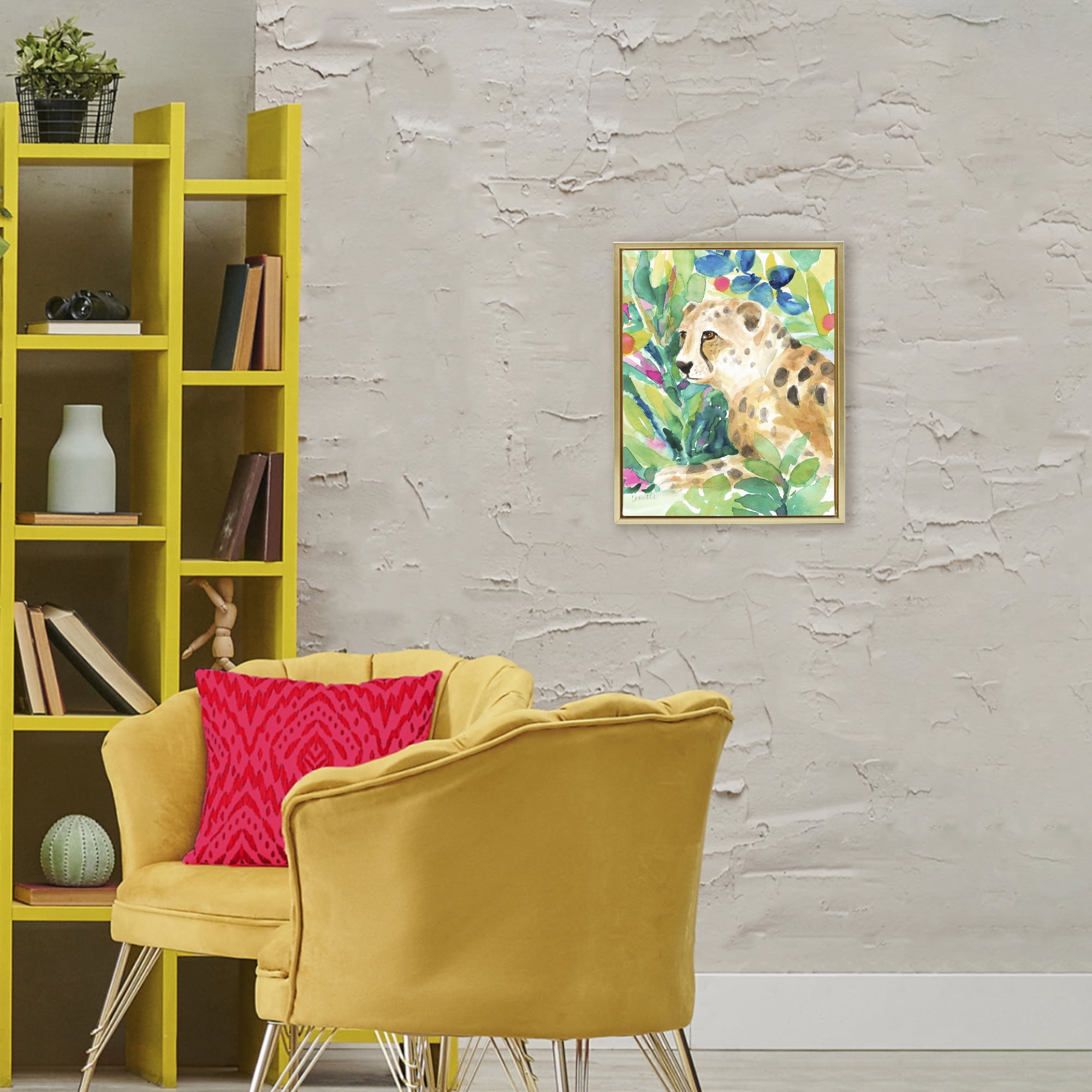Stupell Industries Vibrant Chillin' Cheetah Gold Framed Floater Canvas Wall Art, design by Lanie Loreth