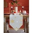 thumbnail image 4 of Table Runner Dresser Scarves Merry Christmas Winter Snowflake Cotton Linen Burlap Table Cover White Gold Snow on Gray Table Runners for Family Kitchen Dining Holiday Party Banquet Decor, 4 of 5