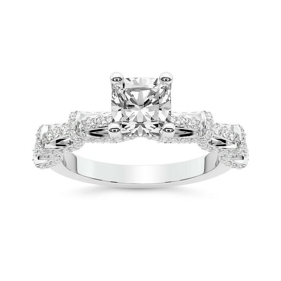 IGI Certified 2 Carat Cushion Shape Lab Grown Diamond Engagement Ring | 14K White Gold | Ciara Petite Station Style Diamond Ring | FG-VS1-VS2 Quality Friendly Diamonds