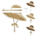 thumbnail image 4 of Helii Women Straw Sun Hat Wide Brim with Lace Trim and Lace Tie, Breathable Woven Beach Hat Adjustable Chin Strap Floppy Summer Cap for Vacation Travel Outdoor Khaki,A, 4 of 5