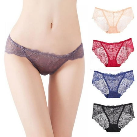

2-Pack Women Transparent Lace Panties Hollow Out Low Waist Briefs Solid Underwear Women Lace Thong