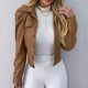 thumbnail image 2 of Cárdigan para mujer Chaqueta de cuero delgada Calle Solapa corta Frayed Breasted Denim Puff Sleeve Cardigan Odeerbi ODB-3, 2 of 5
