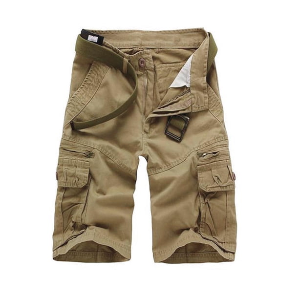Mens Shorts Carga Estilo Recortado con Bolsillos de Botón de Cremallera, Pantalones Cortos Casuales de Poliéster Sólido para Hombre