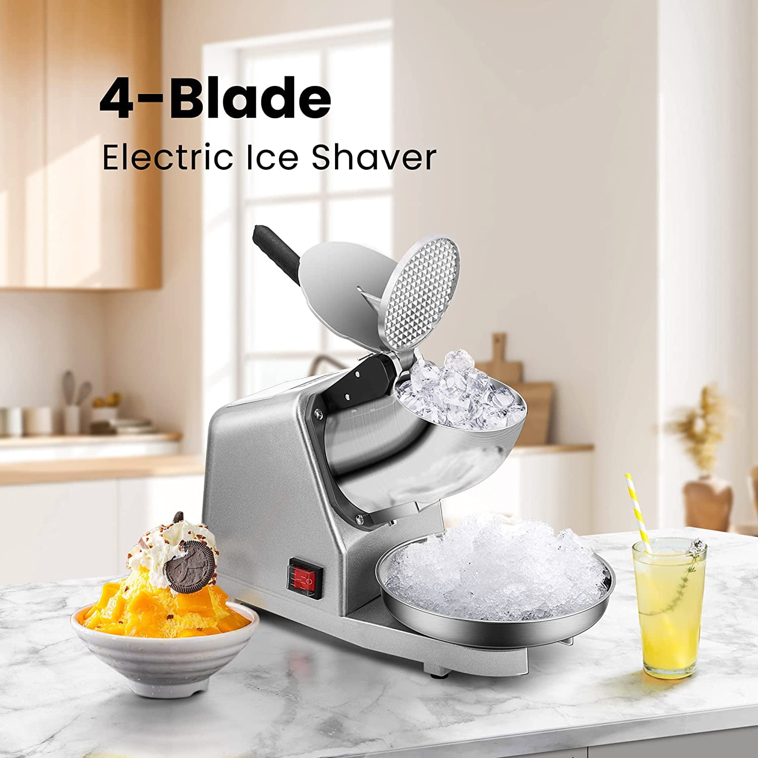SPECSTAR 4 Blades Electric Ice Crusher Shaver Snow Cone Maker Machine with Ice Pick for Home and Commercial Use, 210lbs/hr